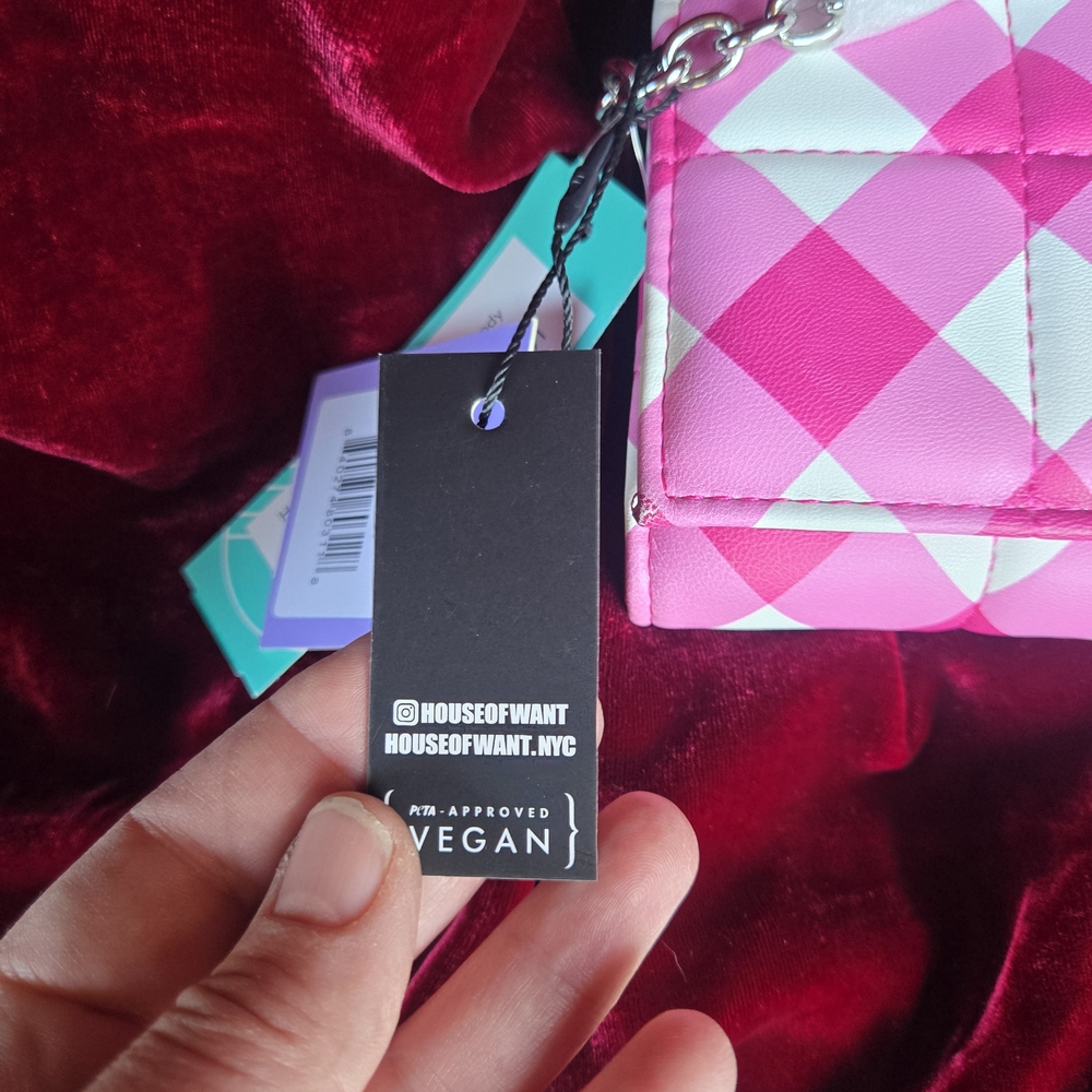 House of Want Fuchsia Gingham Wallet Crossbody Vegan NWT - Picture 4 of 11